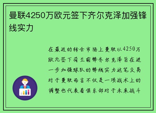 曼联4250万欧元签下齐尔克泽加强锋线实力 曼联4250万欧元签下齐尔克泽加强锋线实力