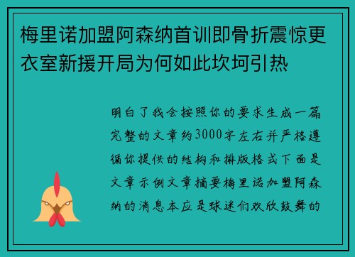 梅里诺加盟阿森纳首训即骨折震惊更衣室新援开局为何如此坎坷引热